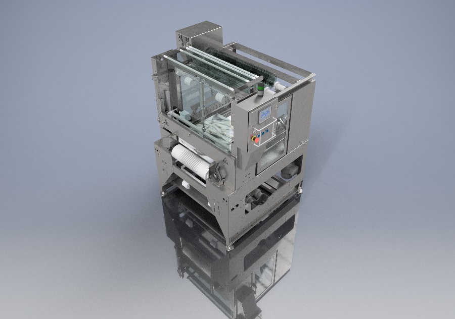 A compact version of our sealmachine used for packing frozen blocks of fish or meat in cardboard paper or plastic foil.